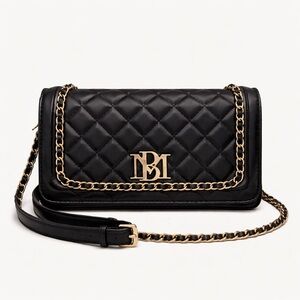 Badgley Mischka Black Diamond Quilted Crossbody Bag with Braided Chain